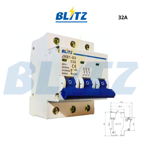 Interruptor Termomagnético Blitz C32 3X32A